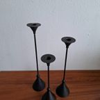 3 Hoge Vintage Kandelaars In Memphis Milano Stijl Gebruineerd Messing thumbnail 6