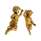 Koppel Engelen Putti Beelden Bladgoud Verguld Stucco 29cm thumbnail 8