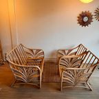 Rotan Bamboe Palm Leaf Bank 2 Fauteuils Vintage thumbnail 3