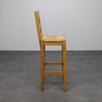 Set Of 4 Bar Stools In Solid Oak And Rattan, 1970s thumbnail 5