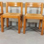 Set Van 4 Vintage Design Hout En Riet Eetkamerstoelen thumbnail 3