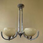 Lamp Hanglamp Art Deco 1930 4 Arms Met Gele Schalen Verchroomd thumbnail 12