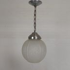 Art Deco Hanglamp Met Ronde Bol Met Geometrische Patronen, Jaren 30 thumbnail 11