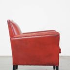 Unieke, Stijlvolle Rood Geverfde Armchair Gemaakt Van Schapenleer thumbnail 4