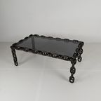 Vintage Brutalistische Zwarte Ijzeren Kettingschakel Salontafel Met Origineel Gerookt Glas, Jaren 70 thumbnail 9