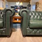 Gave Chesterfield Bankstel 3+2 Zits Bank In Antiek Groen Leer Brand thumbnail 8