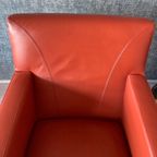 2X Leolux Dolcinea Fauteuil + Hocker | Roodbruin/Cognac Leer thumbnail 6