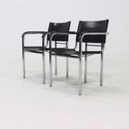 Set Of 2 Italian Modern Saddle Leather And Chromed Steel Chairs 1980S thumbnail 3