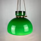 Large Dark Green Opaline Glass Pendant Light By Herbert Proft For Glashütte Limburg thumbnail 2