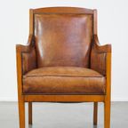 Statige, Luxe Schapenleren Art Deco Design Armchair Gecombineerd Met Hout thumbnail 3