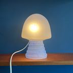 Peill Putzler (?) Glas Mushroomlamp Gespikkeld Blauw , Mat / Satijn Jaren 60-70 Design Glazen Lam thumbnail 3