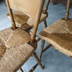 Brutalist Eetkamerstoelen Jaren 40-50 Met Rieten Zitting thumbnail 3