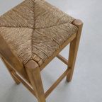 4x Vintage Barkruk Hout & Riet, 1970s thumbnail 9