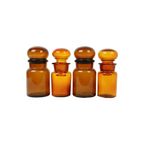 Set Van 4 Oude Apotheker Medische Flessen Potten Bruin Amber Glas thumbnail 7