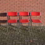 3 Stoelen Stapelbaar Metalen Crhoom Frame Met Rode Bekleding thumbnail 2