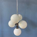 Jaren '70 Spoetnik Kroonluchter - Chroom Space Age Hanglamp - Opaline Glas Lichtpunt thumbnail 8