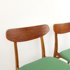 Vintage Deense Stoelen Teak | Groene Ploegstof Setprijs thumbnail 5