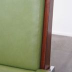 Tijdloze Groene Rundleren, Houten Vintage Jaren ’60 Design Fauteuil Model Lotus 1611 Van Rob Parry thumbnail 13