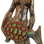 Zeemeermin Met Schildpad Sculptuur Keramiek Aardewerk Bas Reliëf Perignem thumbnail 4