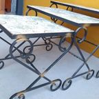 Vintage Smeedijzeren Mimiset, Nesting Tables Met Tegeltjes thumbnail 15
