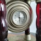 Unieke Vintage Tinnen Lamp Met Uurwerk thumbnail 11