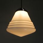 Art Deco Hanglamp Met Geribbelde Witte Bol, Jaren 30 thumbnail 5