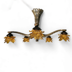 5 Arms Art Deco / Art Nouveau / Brass Hanging Lamp / Hand Blown Floral Shades thumbnail 13