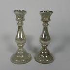 Set Van 2 Kwikzilveren Kandelaars, Rond 1900 (armeluiszilver) thumbnail 2