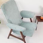 Vintage Fauteuil Teakhout Licht Blauwe Ribstof Nieuw thumbnail 5