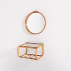 Vintage Bonacina Rattan Wall Shelf With Mirror, Italy 1970’S thumbnail 6