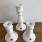 Set Van 3 Witte Vintage Zweedse Kandelaren Van Guldkroken thumbnail 3