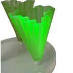 Art Deco - Bagley Green - Uranium Glass - Set Of Three ‘Grantham’ Vases Mounted On Transparent Foot thumbnail 9