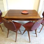 Prachtige Retro Vintage Uitschuifbare Tafel Met 5 Vintage Stoelen thumbnail 2