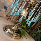Vintage Murano Tafellamp Opaline Blauwe Pegels Messing Frame thumbnail 6