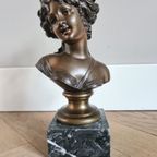 Prachtige Bronzen Buste Van Een Jonge Dame - 19e Eeuw thumbnail 9