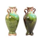 Franse Art Nouveau Barbotine Majolica Vaasjes Antiek Aardewerk 19cm thumbnail 6