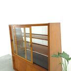 Fineer Toonbank, Winkel Vitrine Met Schuifdeuren, Vintage Vitrinekast thumbnail 18