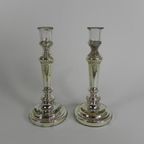 Set Van 2 Kwikzilveren Kandelaars, Rond 1900 (armeluiszilver) thumbnail 9