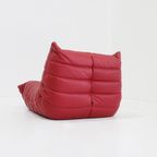 Togo Armchair Red Leather By Michel Ducaroy For Ligne Roset thumbnail 4