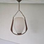 Vintage Scandinavische Teak En Glas Hanglamp. thumbnail 9