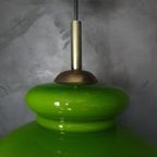 Vintage (diep)groene Space Age / Mid Century Hanglamp Met Kap Van Opaline Glas thumbnail 9