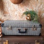 Vintage Koffer, Opberger Brocante Zwart Grijs Geruite Koffer thumbnail 2