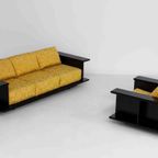 Zeldzame Mid-century 3-zitsbank Door Carlo Bartoli In Zwart Hout En Gele Stof thumbnail 4