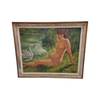 Vintage Schilderij Van Lena En De Zwaan Uit 1956 thumbnail 5
