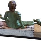 Jacques Limousin Beeld. Art-Deco Dame Met Haar Honden thumbnail 2