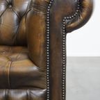 Mooie Vintage Engelse Rundleren Chesterfield Button Seat Fauteuil thumbnail 11