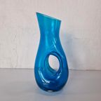 Mid Century Glazen Vaas Blauw. thumbnail 2