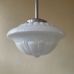 Lamp Hanglamp Art Deco 1930 Ufo Vorm Wit Glas Frans thumbnail 4