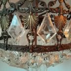 Antiek Plafond Lamp Brons Met Facet Geslepen Glas Kristal thumbnail 10