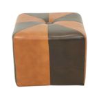 Vierkante Poef Skai Kunstleder Bruin Camel Patchwork 41cm thumbnail 4